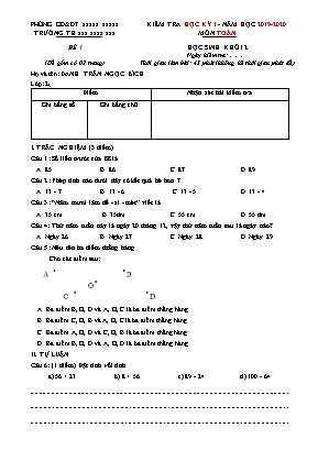 Đề kiểm tra Học kỳ I môn Toán Lớp 2 - Đề 1 - Năm học 2019-2020 (Bộ sách Cùng học để phát triển năng lực)